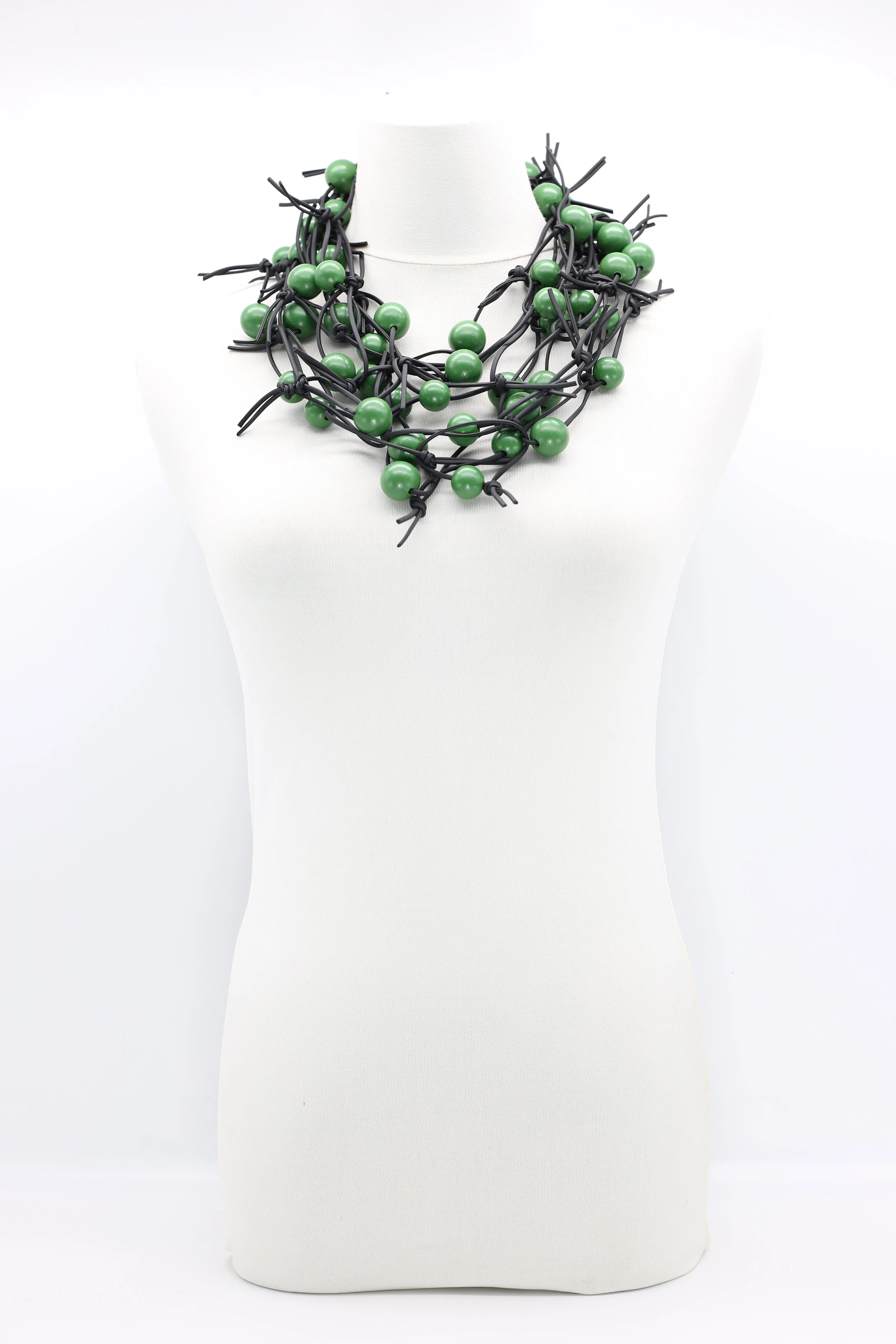 Round Beads on Leatherette Chain Necklaces Set