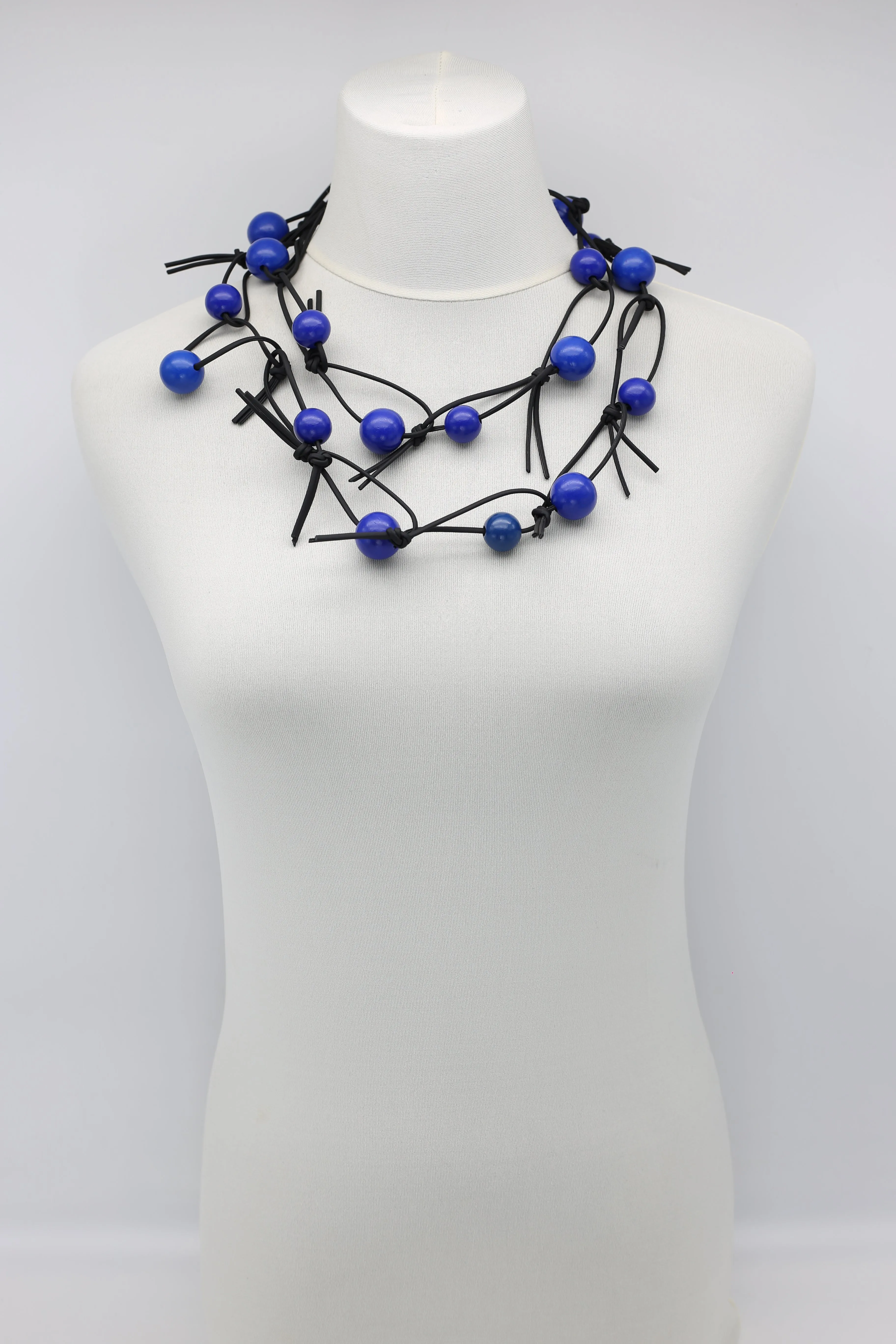 Round Beads on Leatherette Chain Necklaces Set