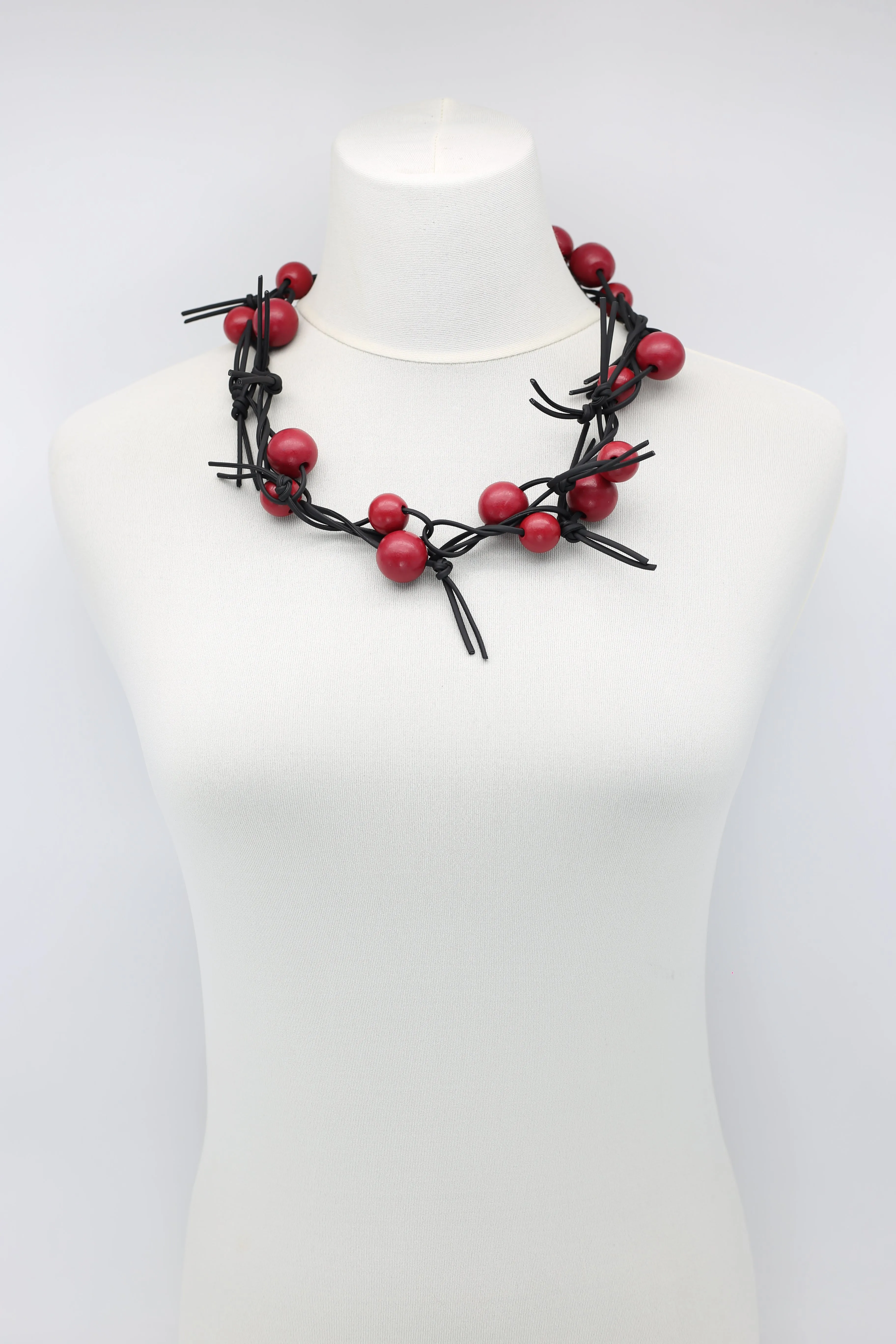 Round Beads on Leatherette Chain Necklaces Set