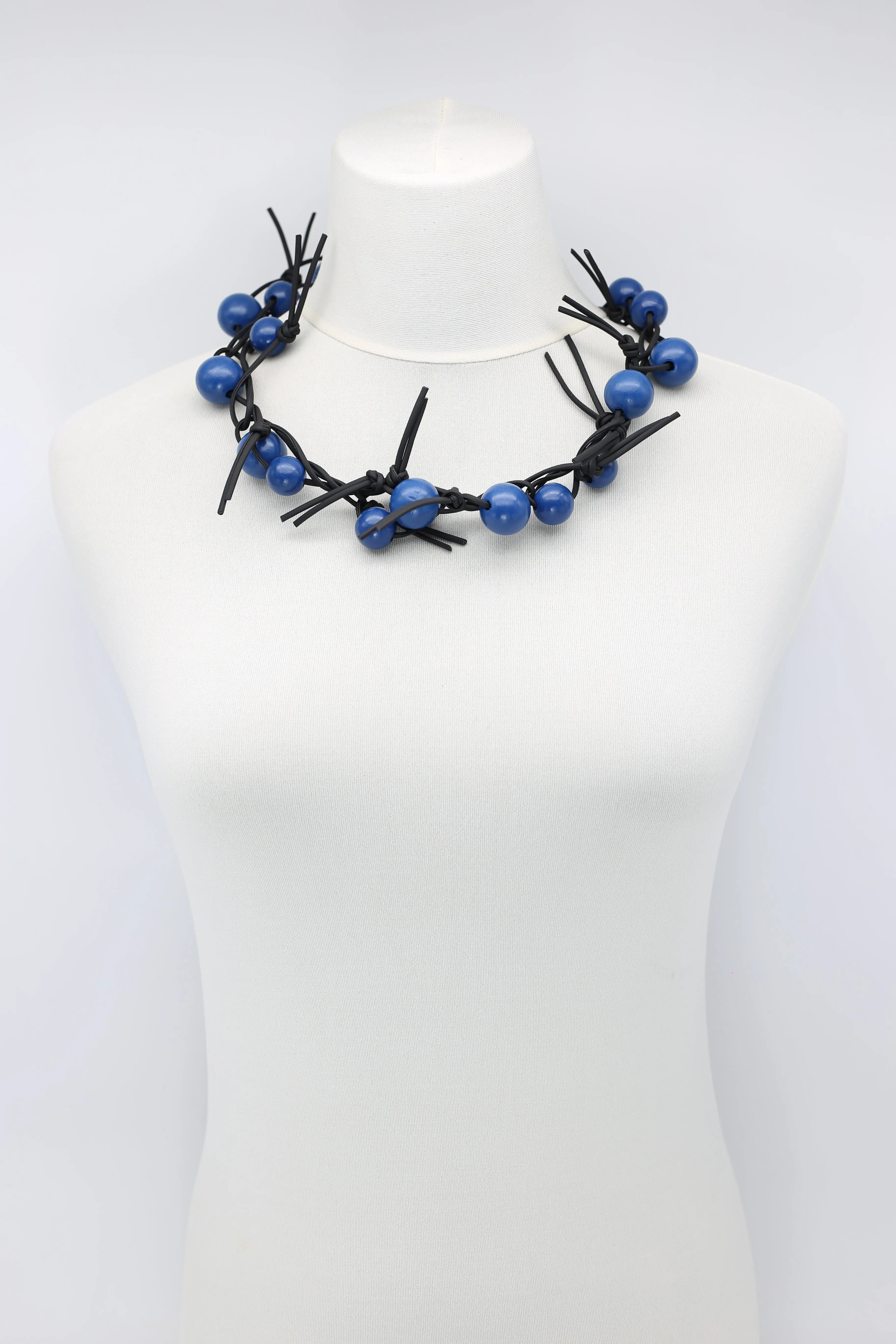 Round Beads on Leatherette Chain Necklaces Set