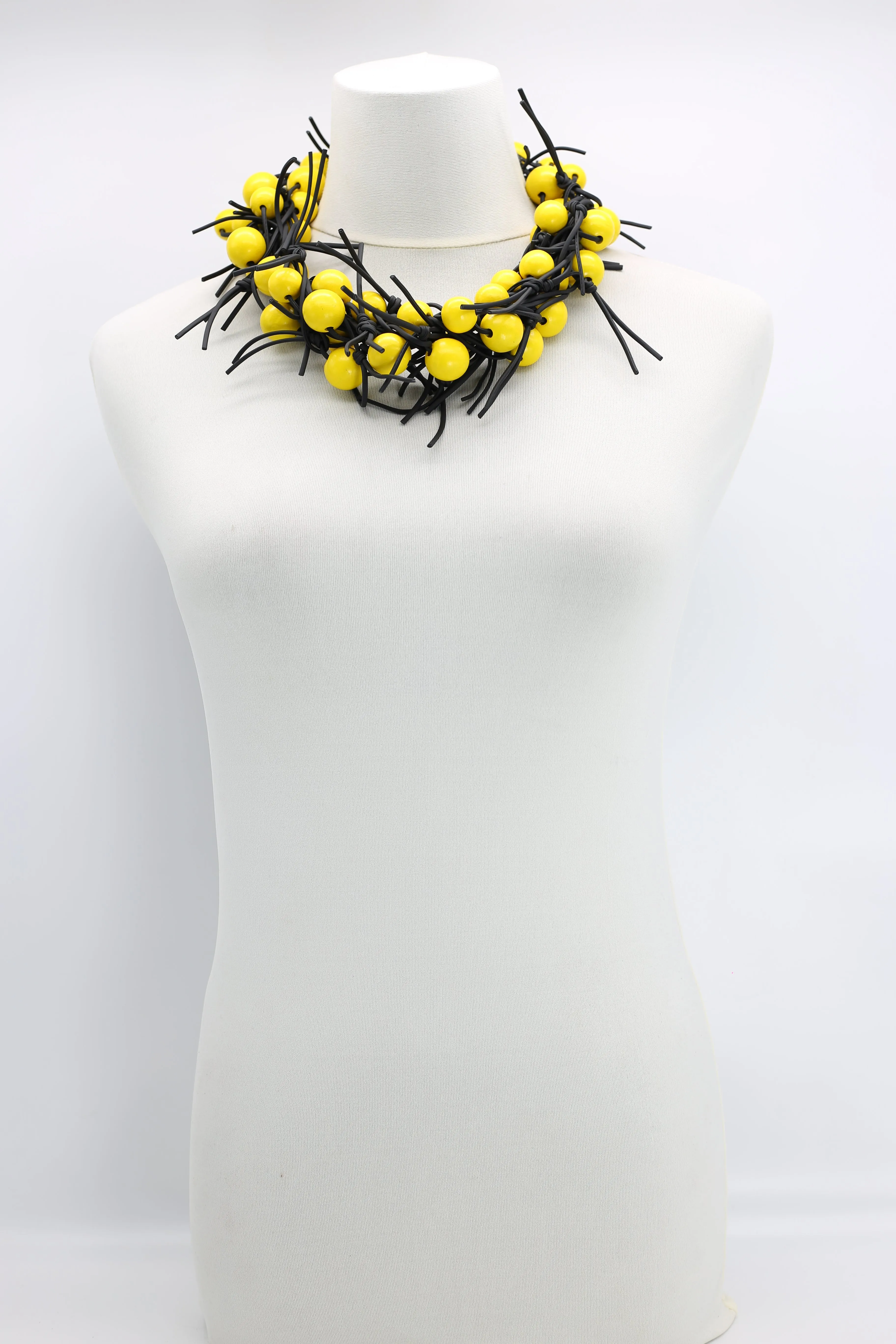 Round Beads on Leatherette Chain Necklaces Set