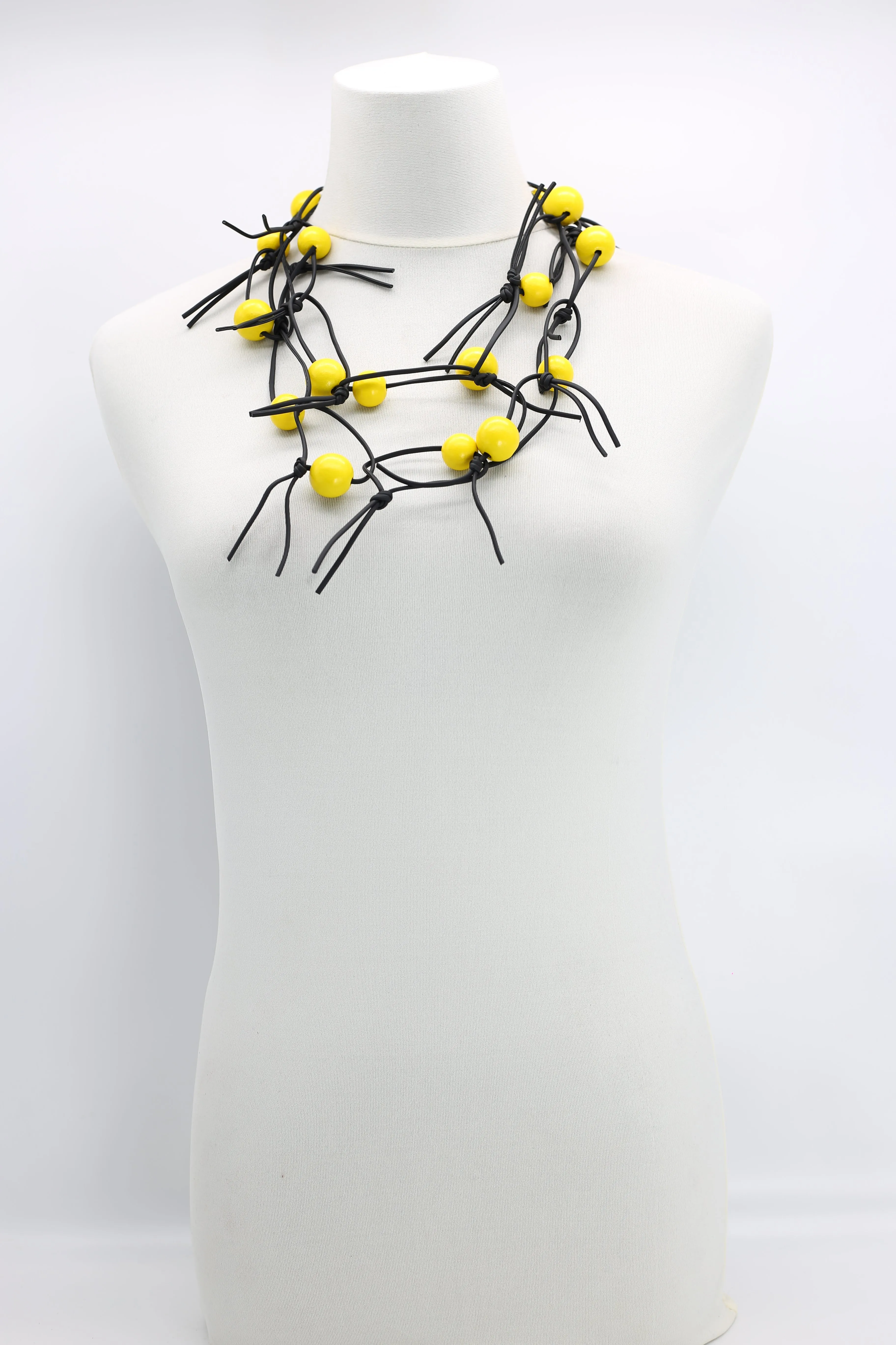 Round Beads on Leatherette Chain Necklaces Set