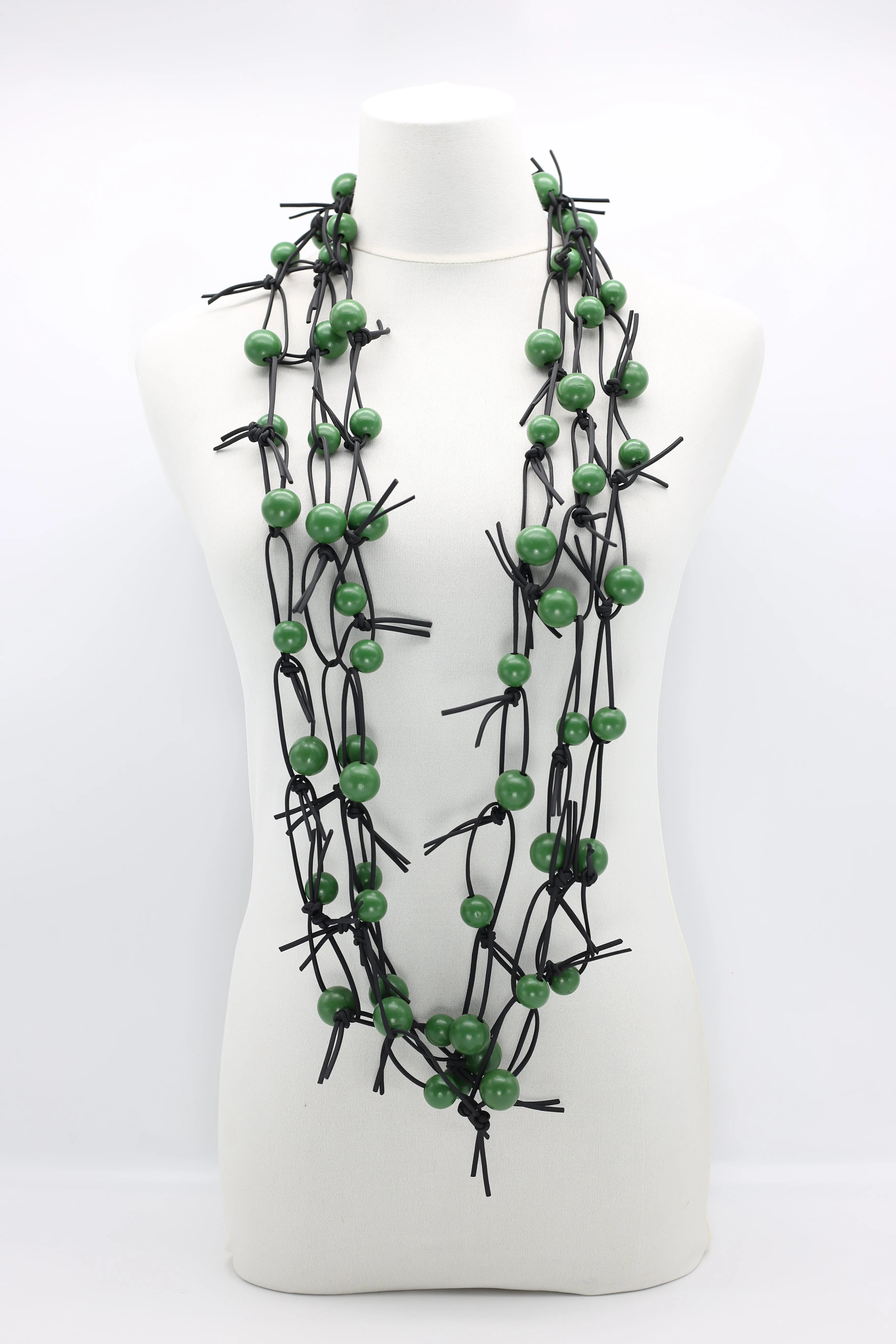 Round Beads on Leatherette Chain Necklaces Set