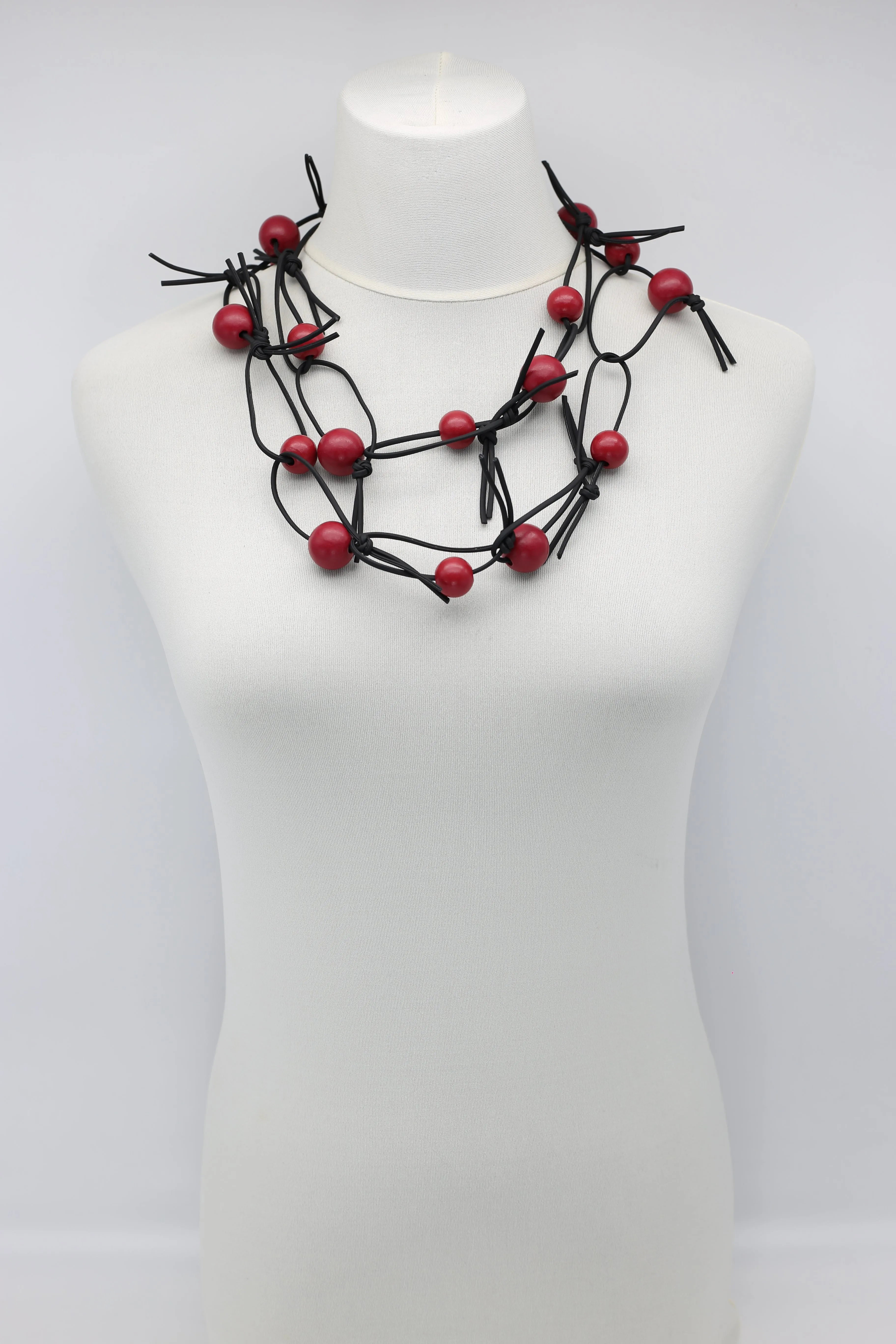 Round Beads on Leatherette Chain Necklaces Set
