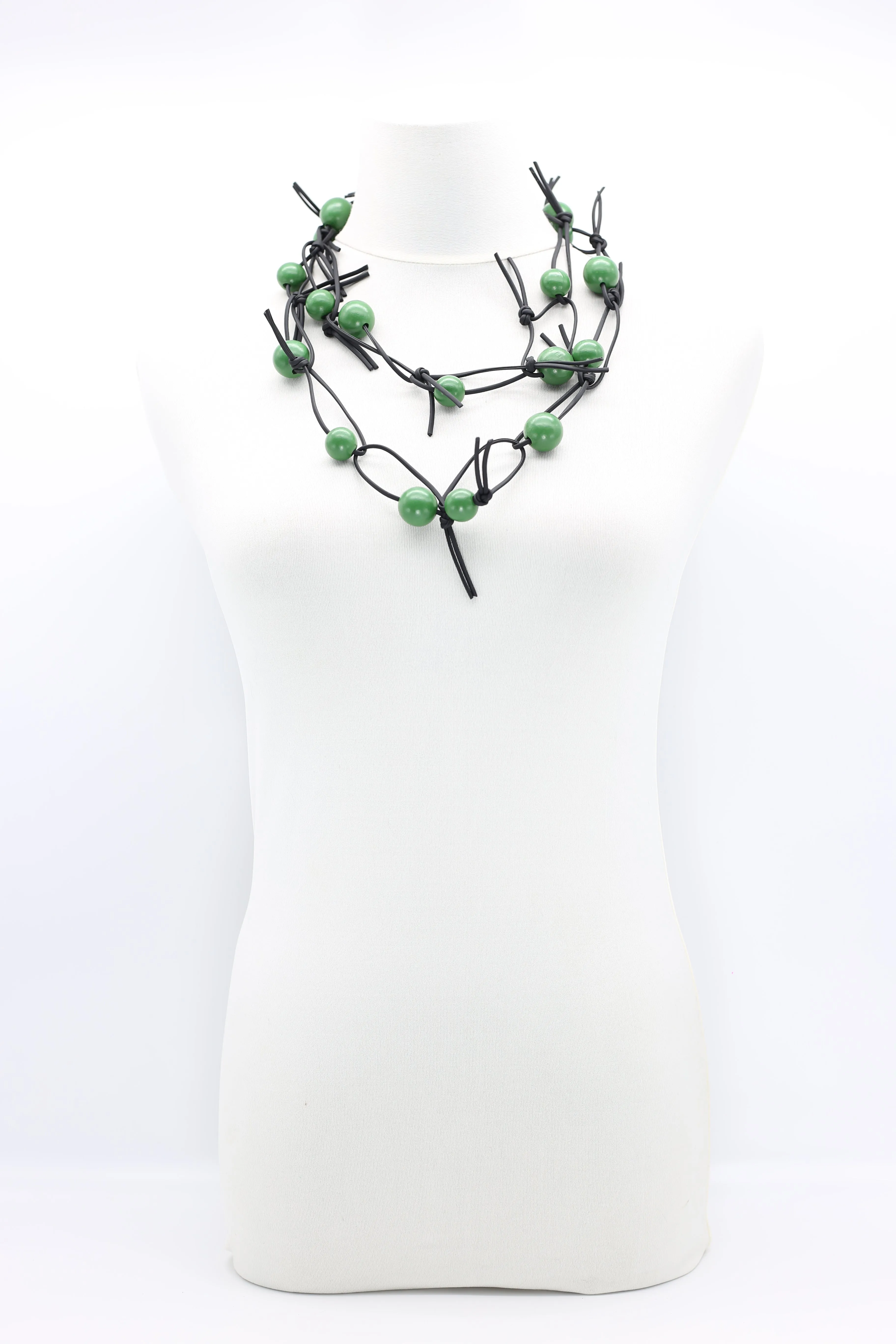 Round Beads on Leatherette Chain Necklaces Set