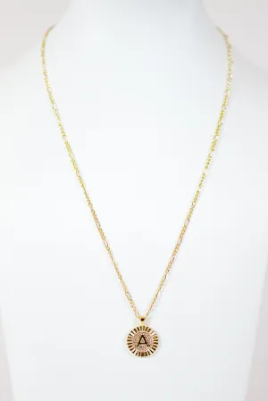 Round Burst Tag Initial Necklace, VARIOUS