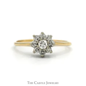 Round Diamond Flower Cluster Ring in 10k Yellow Gold
