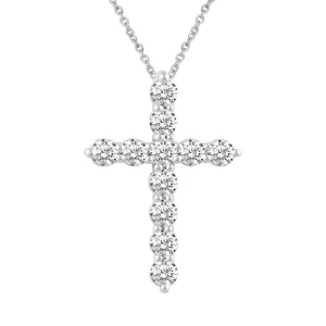 Round Full Diamond Cross Pendant Necklace