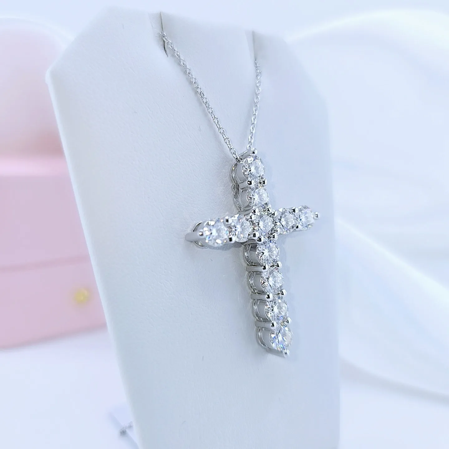 Round Full Diamond Cross Pendant Necklace