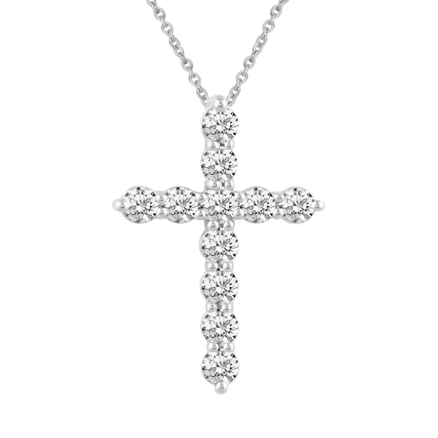 Round Full Diamond Cross Pendant Necklace