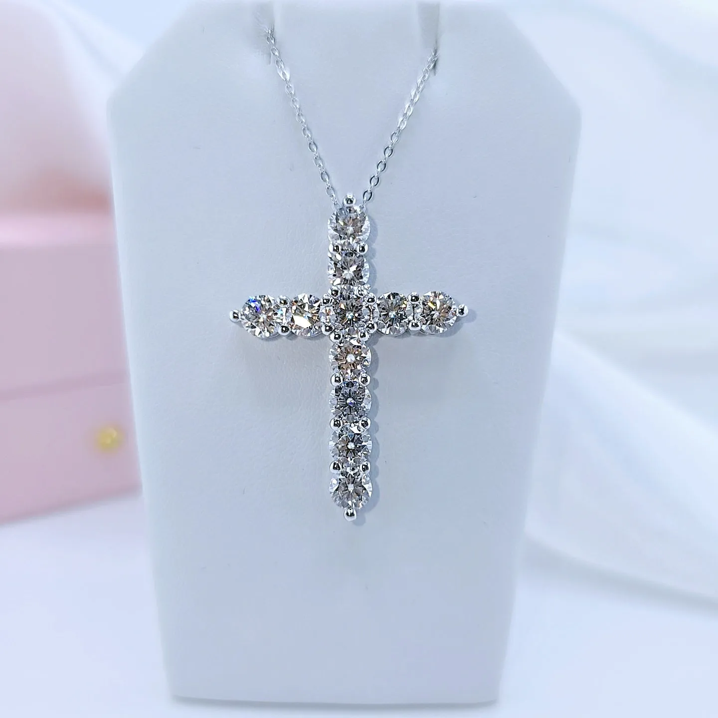 Round Full Diamond Cross Pendant Necklace