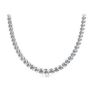Round Natural Earth Mined Diamonds 13 Carats Women Tennis Necklace White Gold 14K