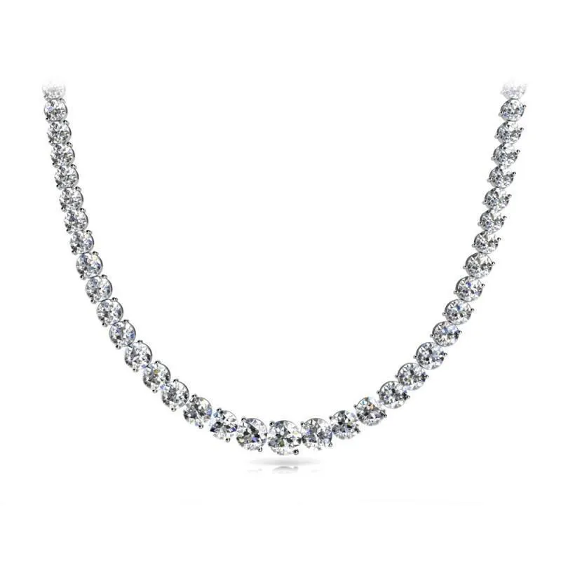 Round Natural Earth Mined Diamonds 13 Carats Women Tennis Necklace White Gold 14K