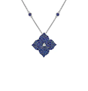 Sabel Collection White Gold Blue Sapphire and Diamond Flower Necklace