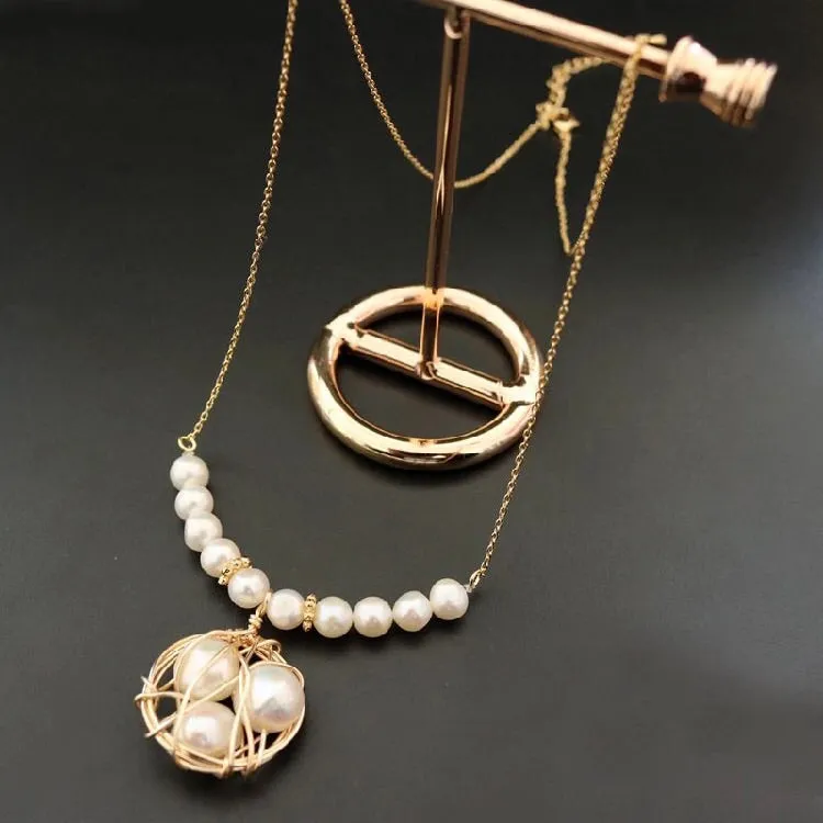 Sania Wire Wrap pearl Necklace