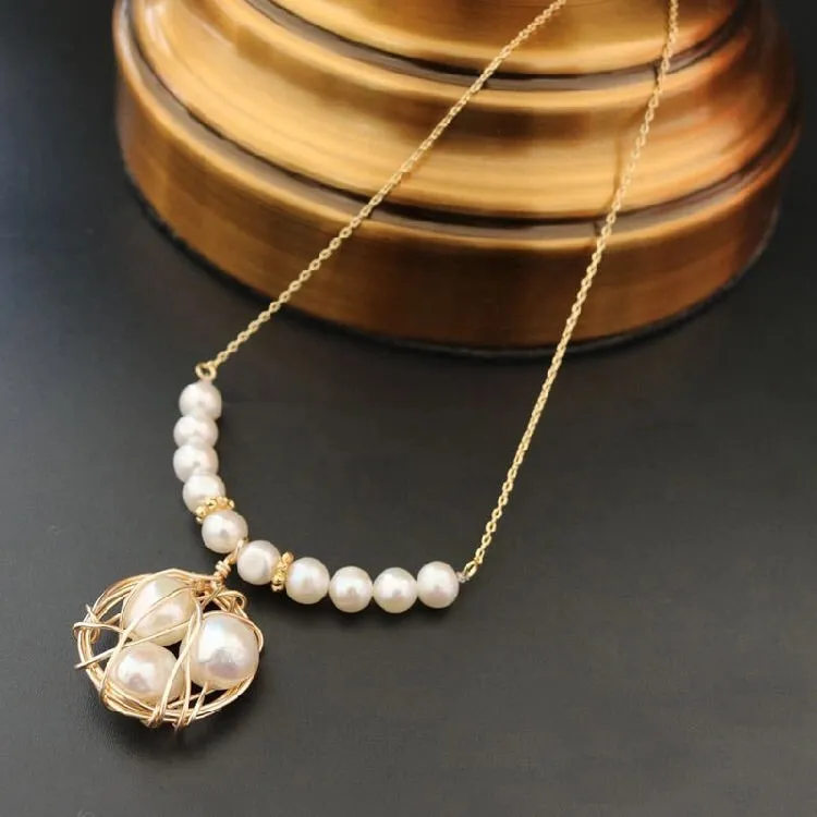 Sania Wire Wrap pearl Necklace