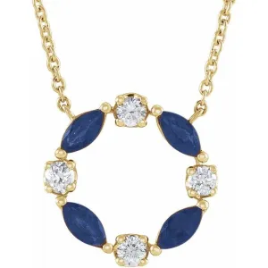 Sapphire and Diamond Pendant Necklace in Yellow Gold