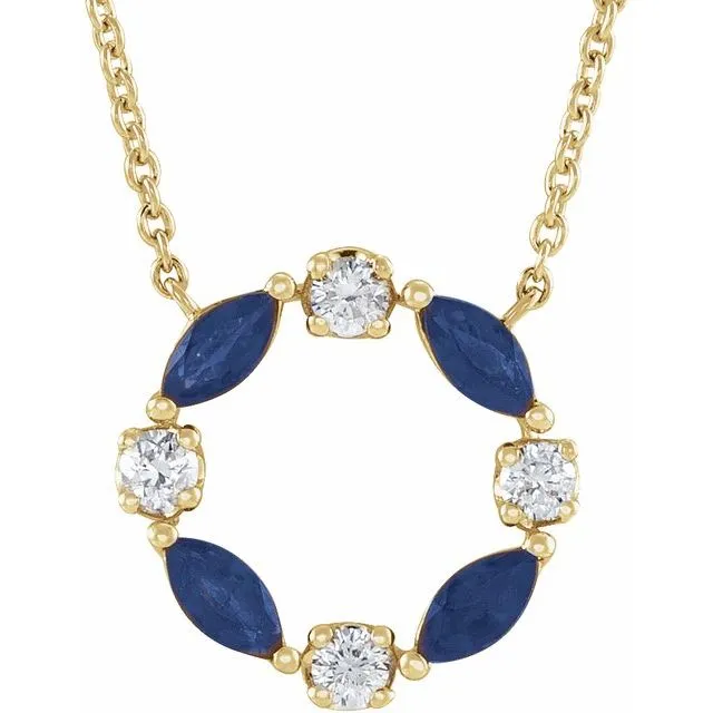 Sapphire and Diamond Pendant Necklace in Yellow Gold