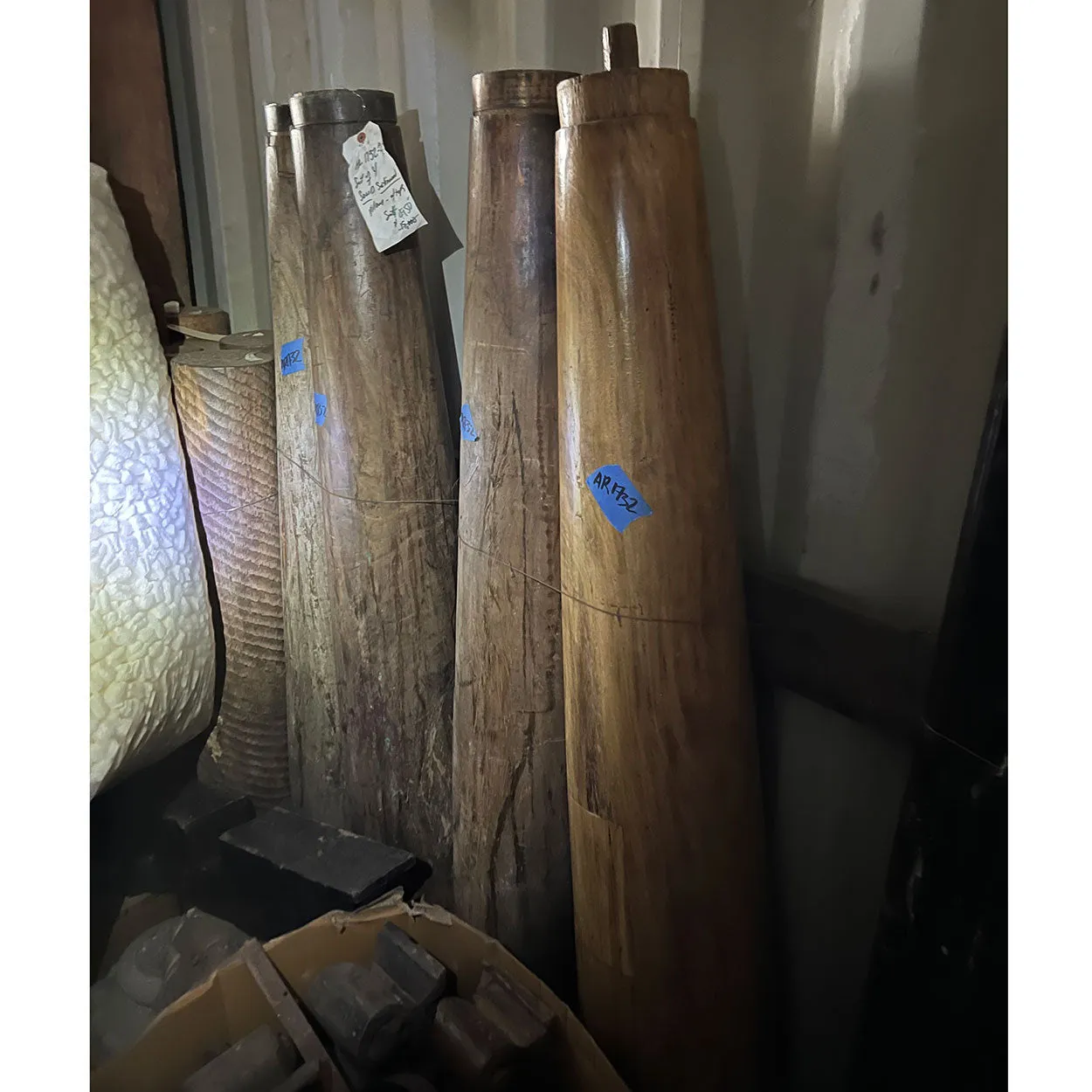 Set of Four South Indian Solid Satinwood and Limestone Pillars
