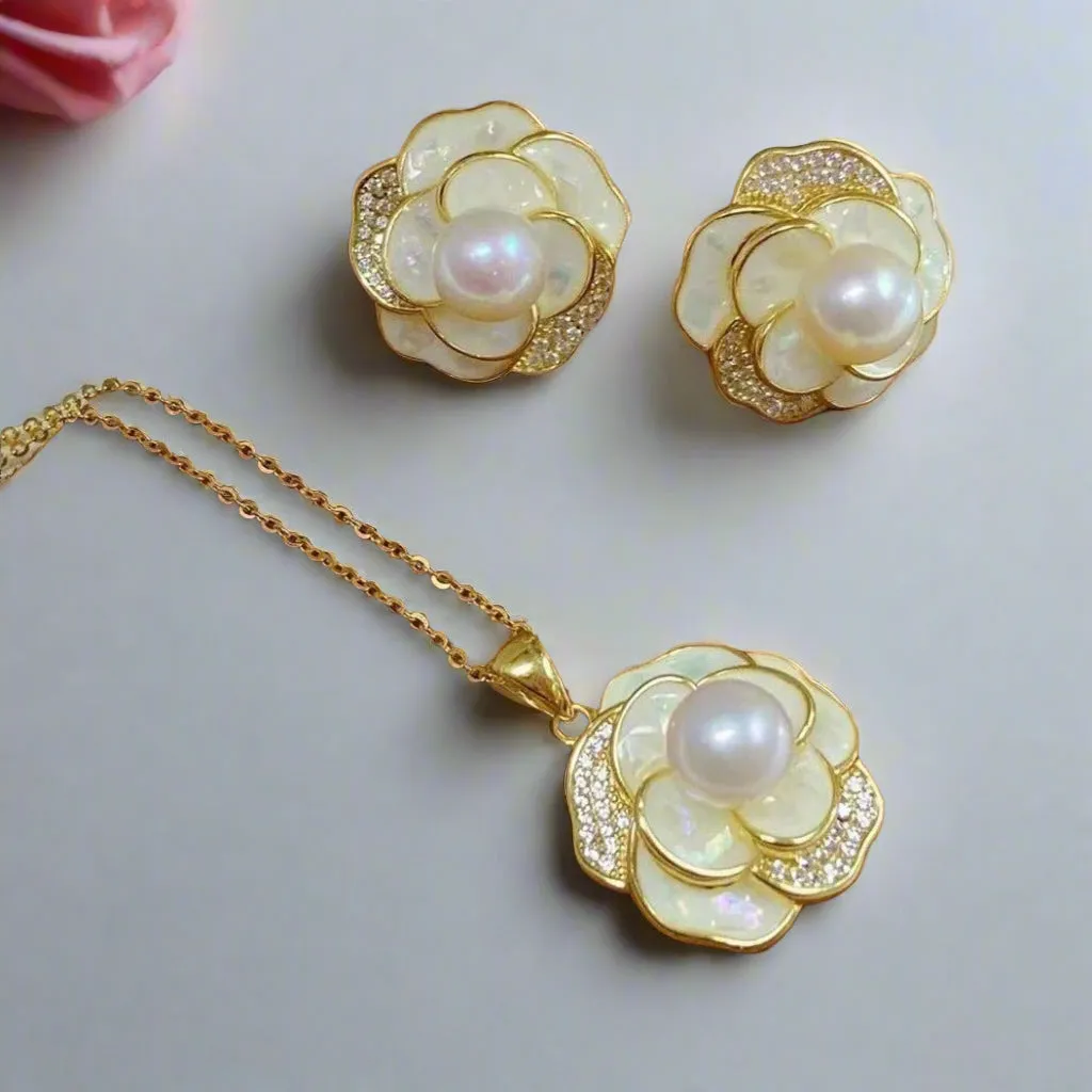 Shell Flower Natural Freshwater Pearl Jewelry Set