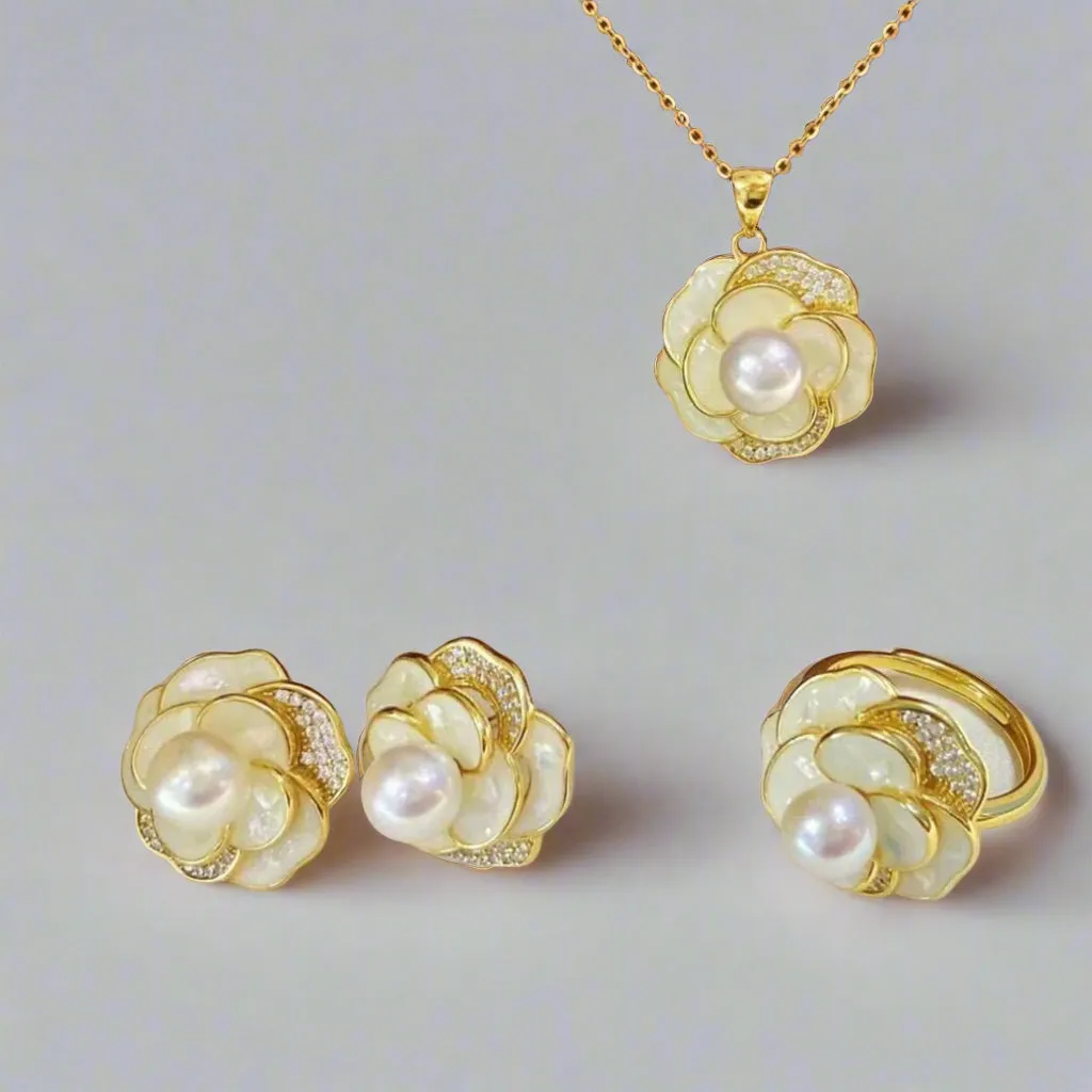 Shell Flower Natural Freshwater Pearl Jewelry Set