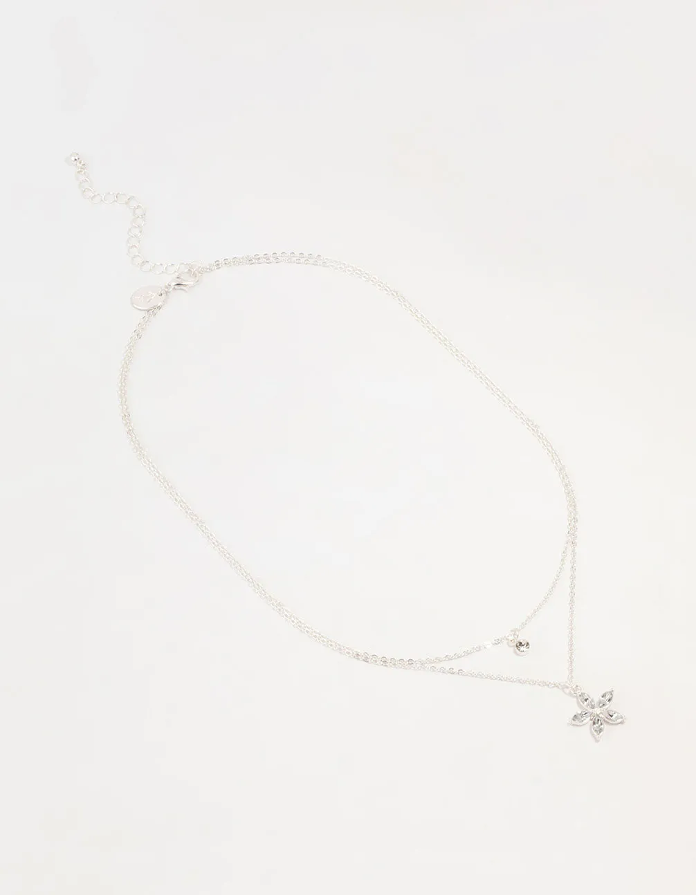 Silver Diamante Flower Layered Necklace