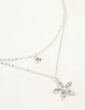 Silver Diamante Flower Layered Necklace