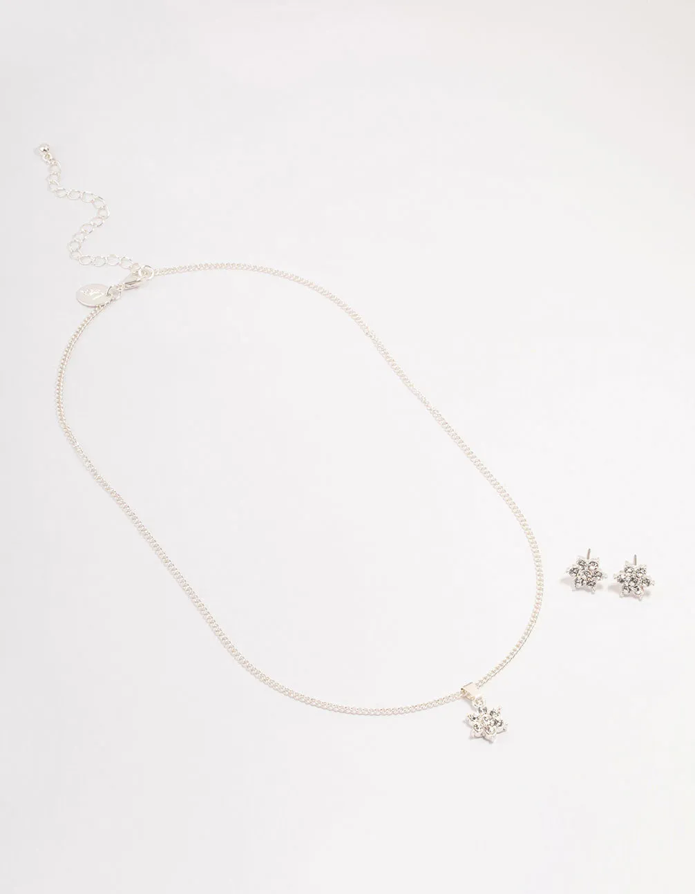Silver Flower Czech Crystal Stud Earrings & Necklace Set