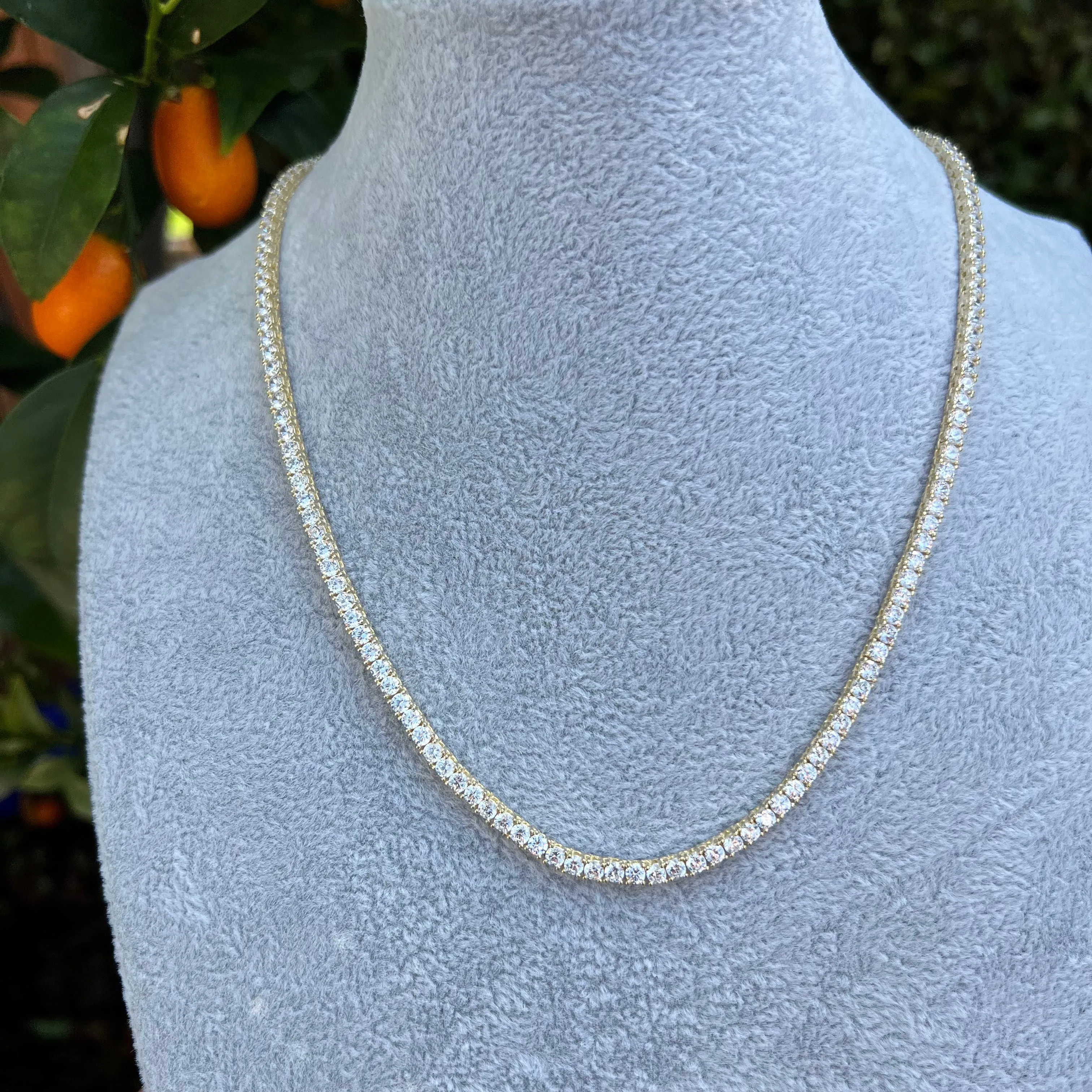 Silver gold plated cz diamond tennis necklace