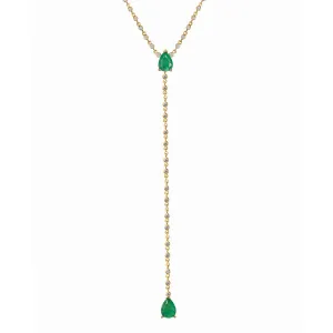 Silver gold plated diamond chain pear emerald lariat necklace