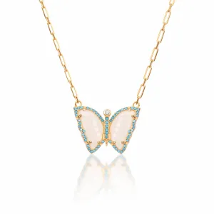 Silver gold plated mother of pearl turquoise butterfly necklace
