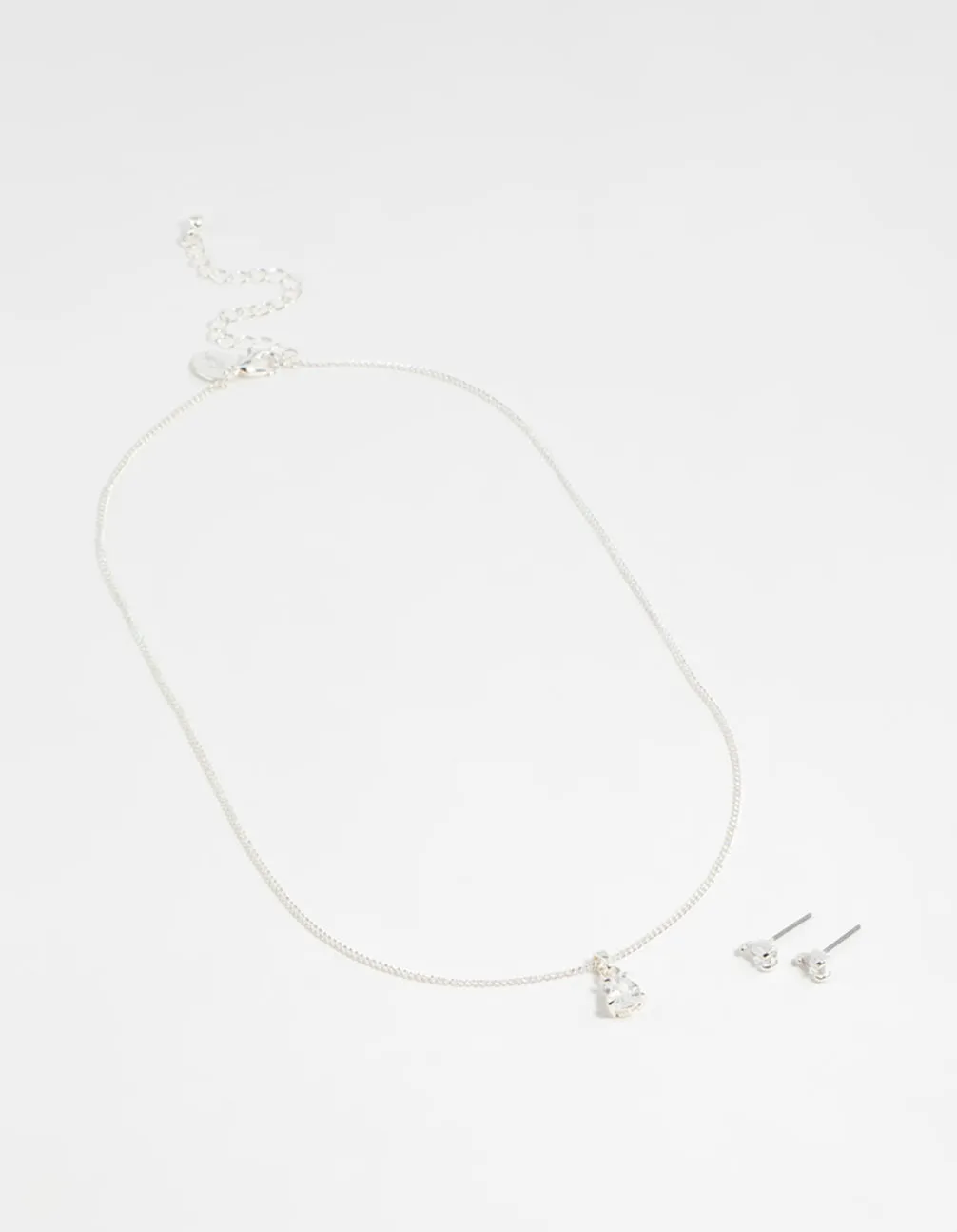 Silver Pear Diamante Necklace & Stud Earrings Set