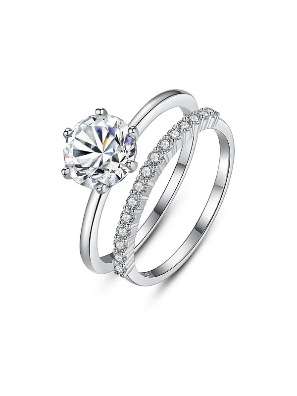 Simple 2 Pcs Set Zirconium Ring