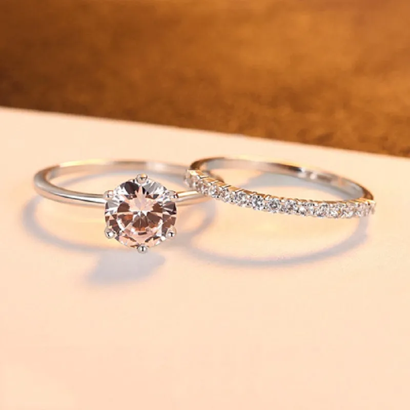 Simple 2 Pcs Set Zirconium Ring
