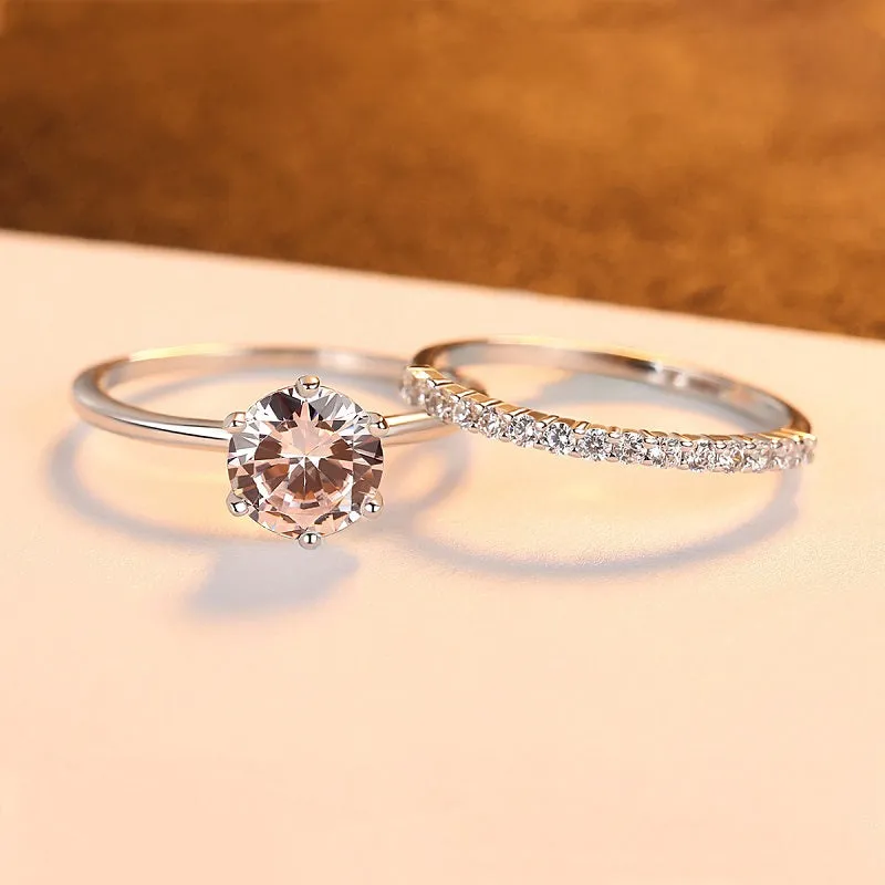 Simple 2 Pcs Set Zirconium Ring