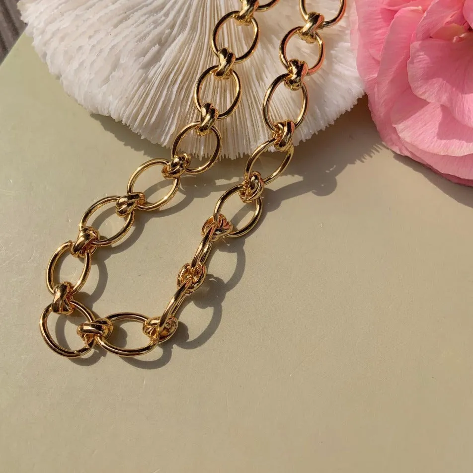 Simple Big Pearl   Big Chain 18K Gold Plated Stainless Steel Necklace Set
