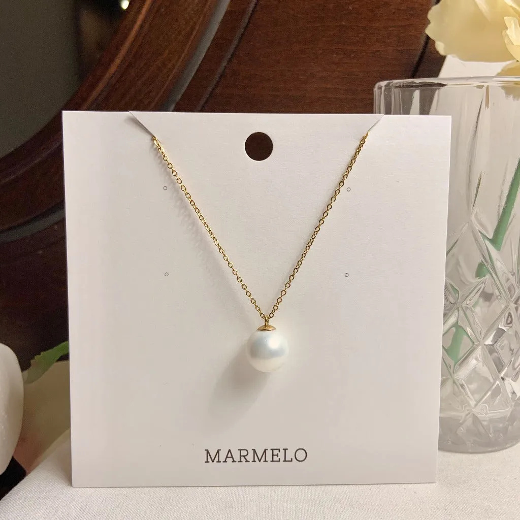 Simple Big Pearl   Big Chain 18K Gold Plated Stainless Steel Necklace Set