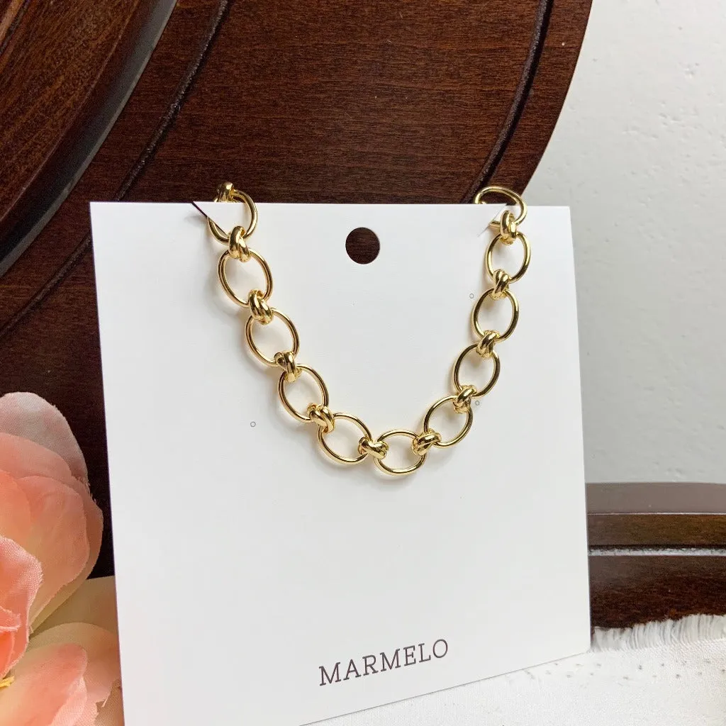 Simple Big Pearl   Big Chain 18K Gold Plated Stainless Steel Necklace Set