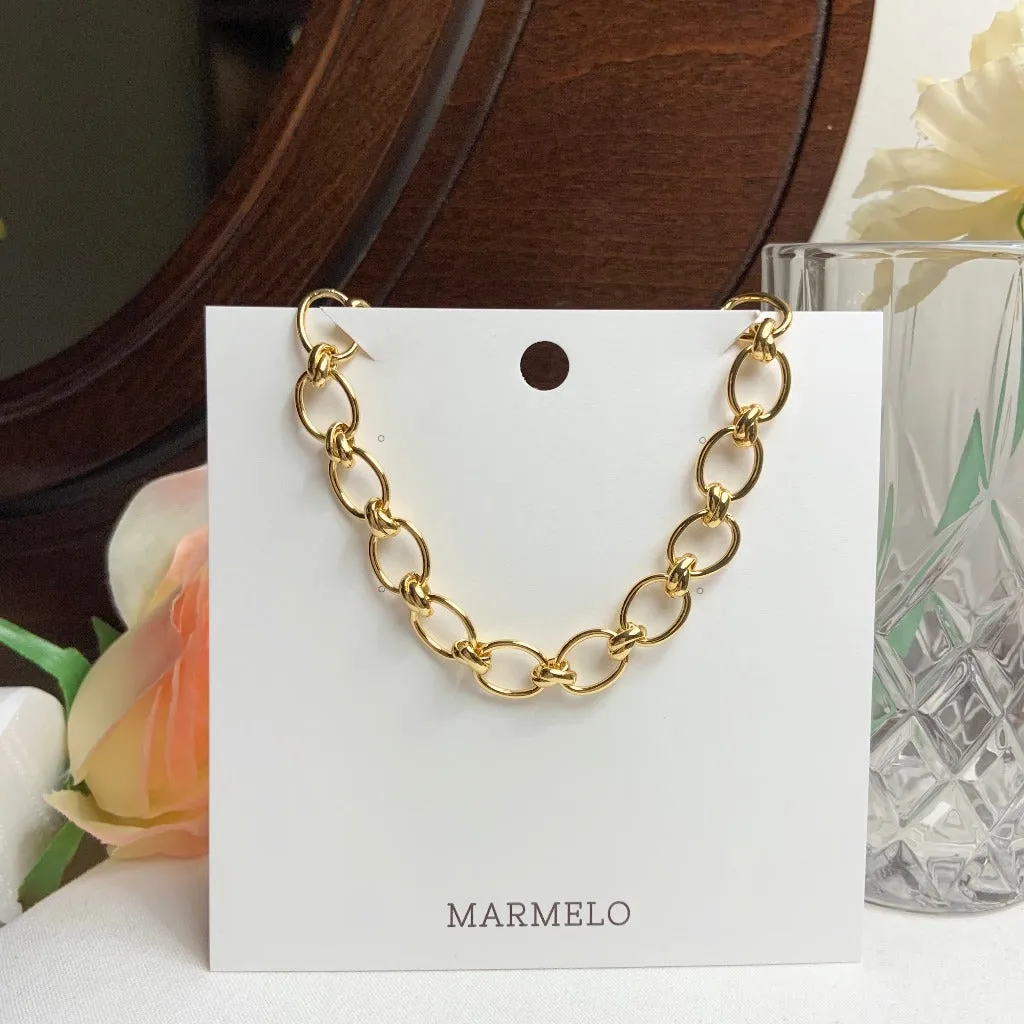 Simple Big Pearl   Big Chain 18K Gold Plated Stainless Steel Necklace Set