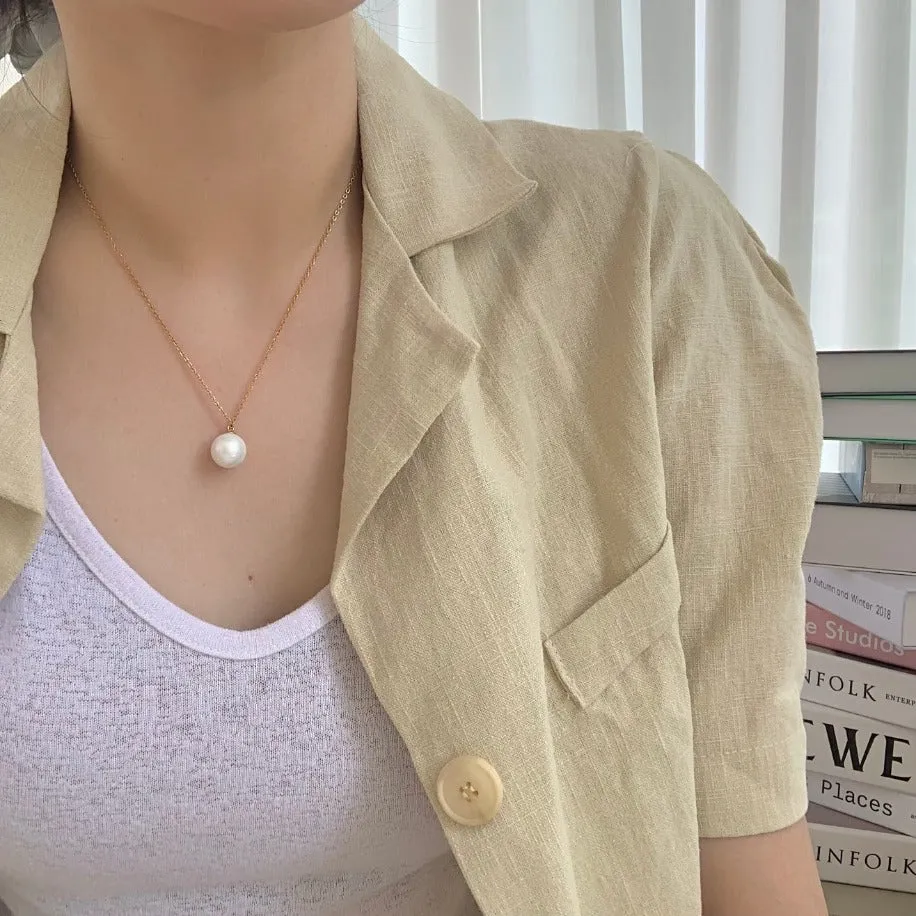 Simple Big Pearl   Big Chain 18K Gold Plated Stainless Steel Necklace Set