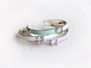 Simple CZ Colorful Enamel Adjustable Ring