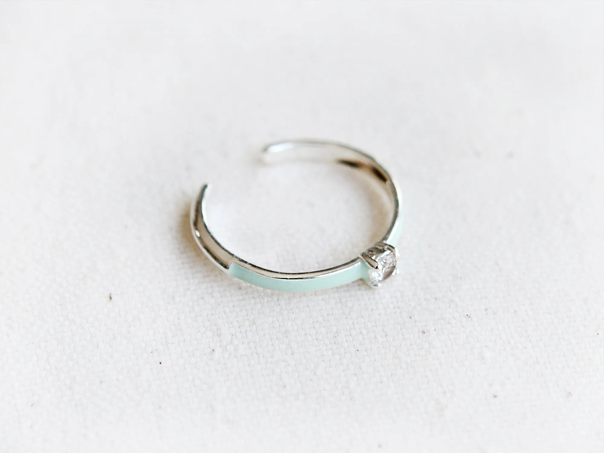 Simple CZ Colorful Enamel Adjustable Ring