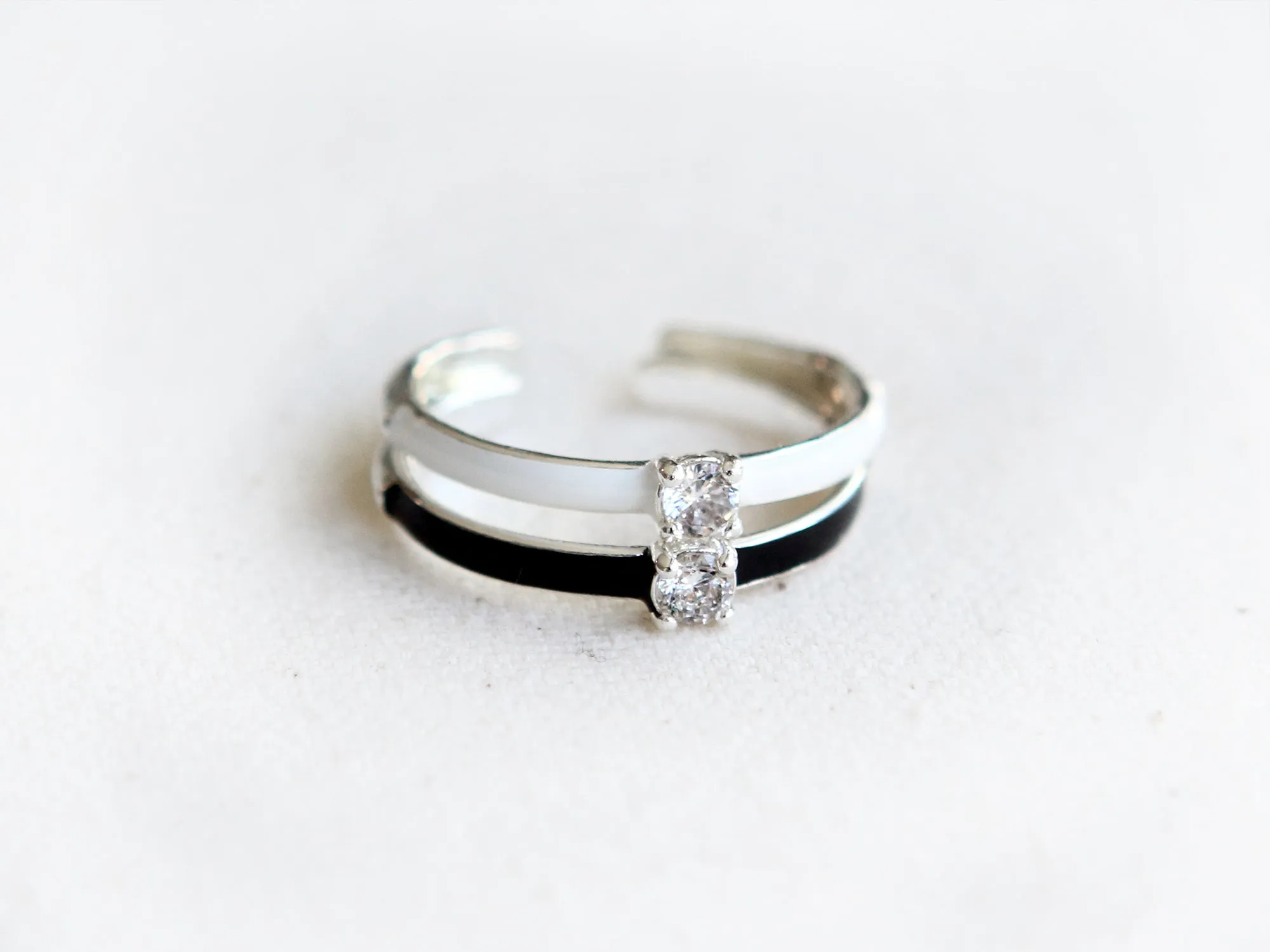 Simple CZ Colorful Enamel Adjustable Ring