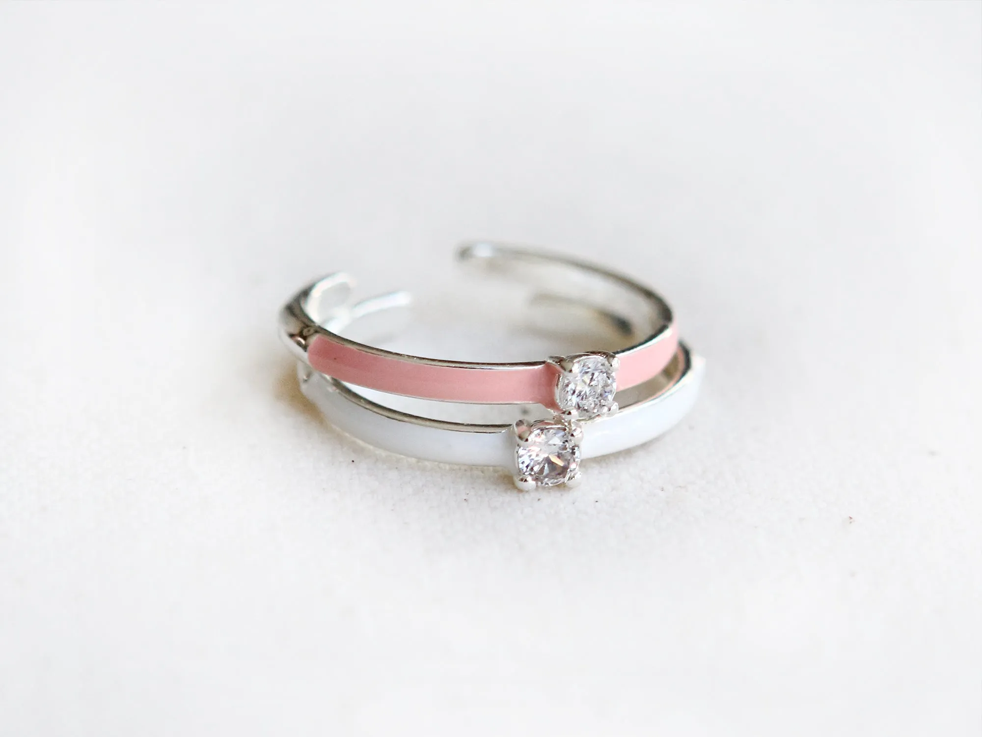 Simple CZ Colorful Enamel Adjustable Ring