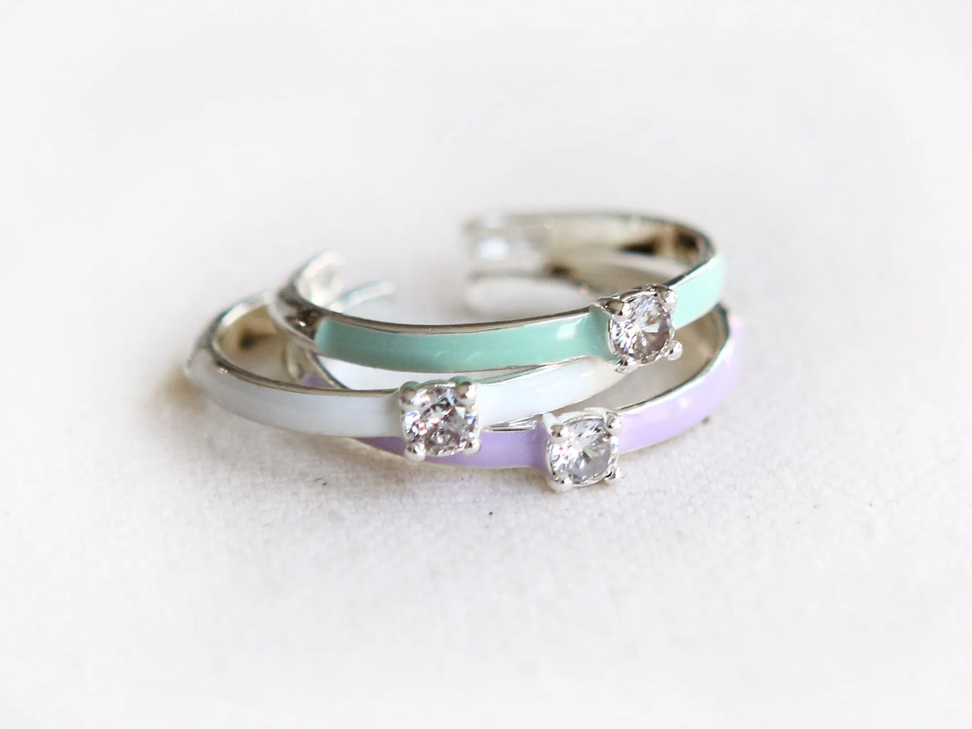 Simple CZ Colorful Enamel Adjustable Ring