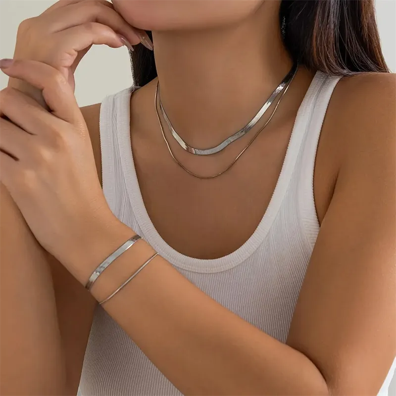 Simple Hip Hop Necklaces Bracelets Set for Ladies