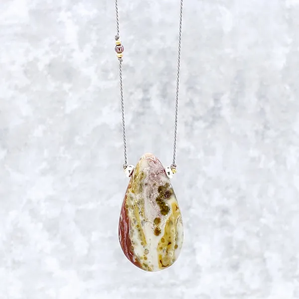 Simple Silk Necklace Ocean Jasper Teardrop