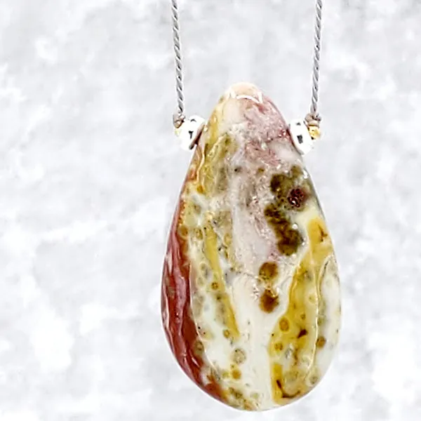 Simple Silk Necklace Ocean Jasper Teardrop
