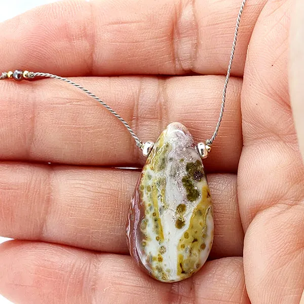 Simple Silk Necklace Ocean Jasper Teardrop