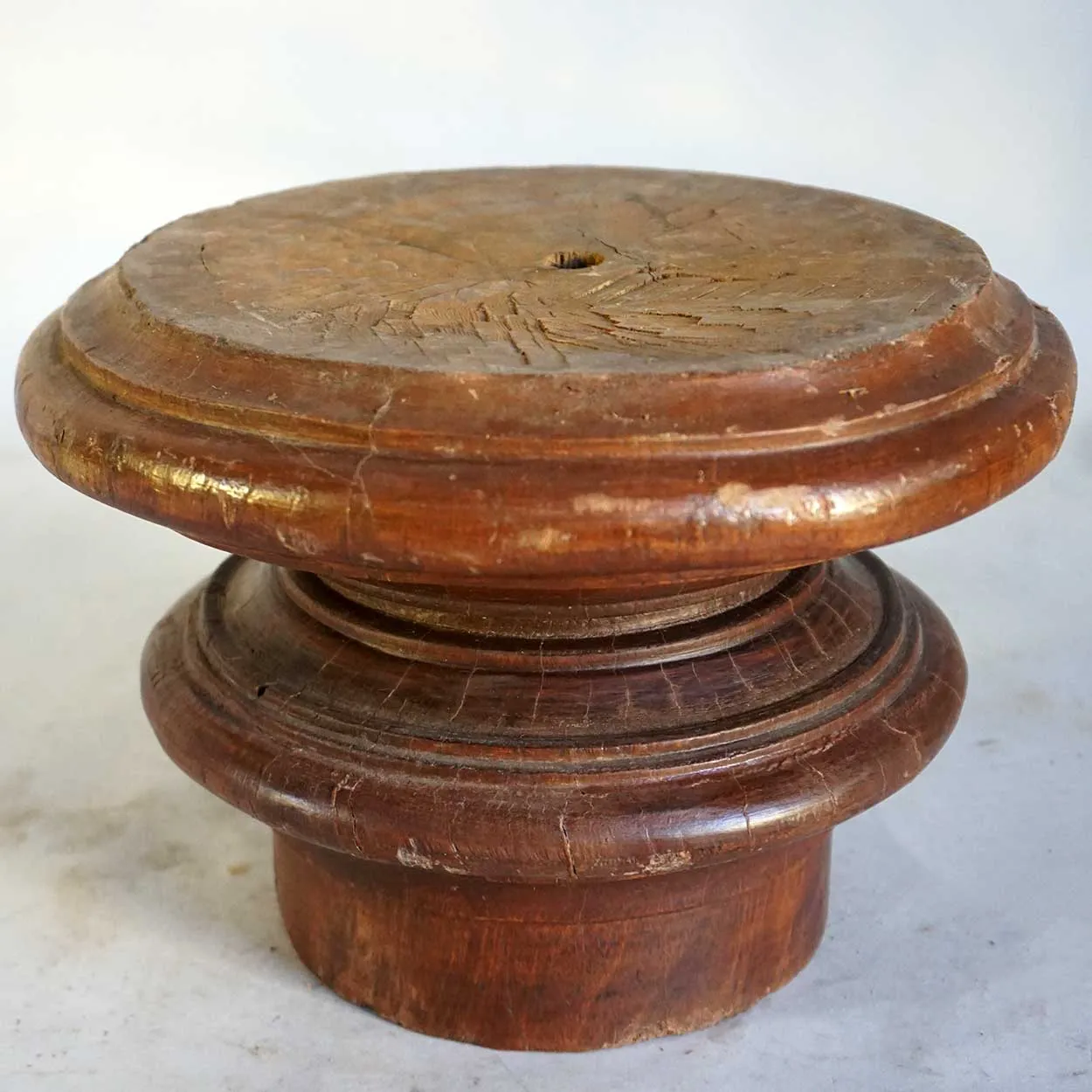 Small Anglo Indian Solid Teak Round Architectural Pillar Base